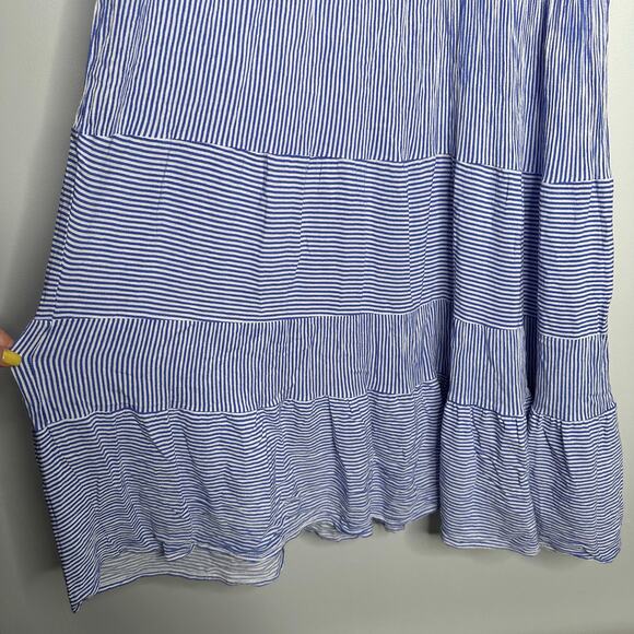 Cactus + Pearl Women's Blue and White‎ Pinstriped Smocked Top Maxi Dress SIze L - Picture 7 of 9